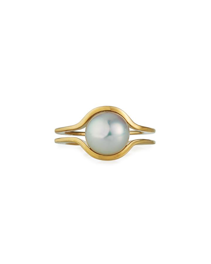 18k Logo-text Pearl Ring