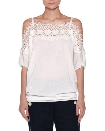 Lace-trim Off-the-shoulder Top, White