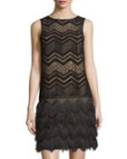 Max Studio Zigzag Fringe Dress, Black/nude, Women's, Size: Large, Black/ Nud