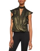 Metallic Ruffle Wrap Top