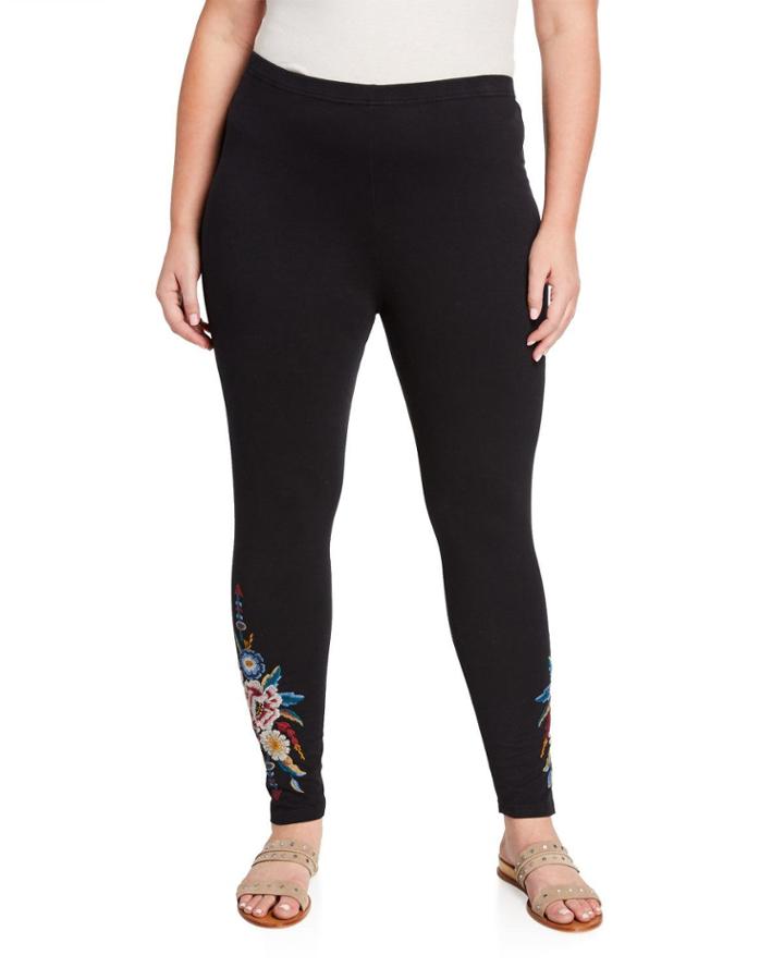 Plus Size Darielle Leggings With Floral Embroidery