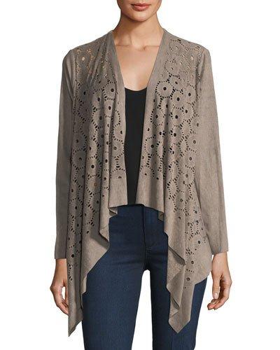 Faux-suede Laser-cut Cardigan