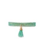 Triple-row Crystal Tassel Stretch Bracelet, Turquoise