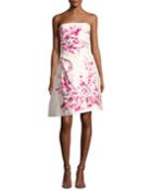 Strapless Cherry Blossom-print Cocktail Dress,