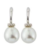 Diamond-cap Oblong South Sea Pearl Earrings