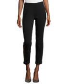 Slim Ponte Embellished Skinny Pants, Black/gold