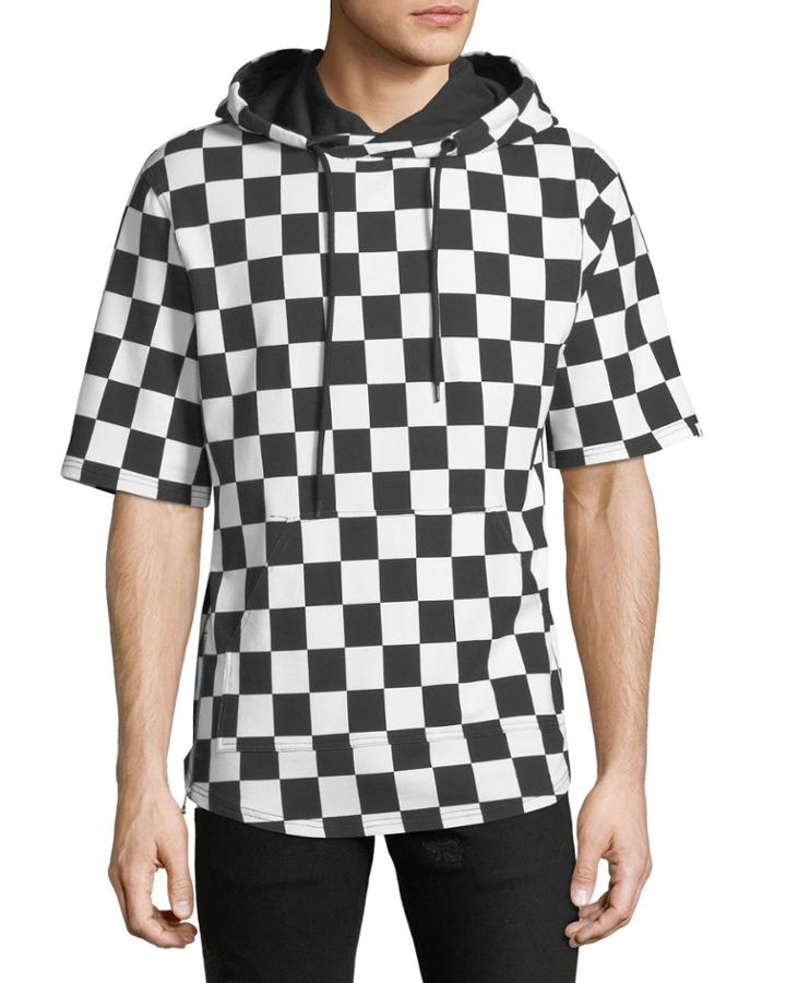 Men's Checkered Short-sleeve Hoodie