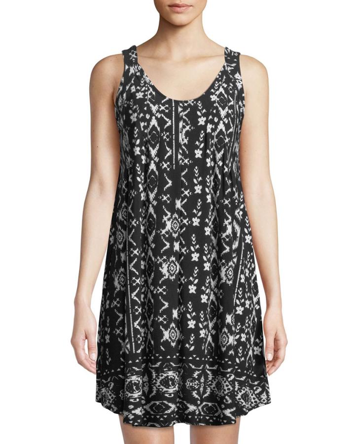 Floral-ikat Striped Scoop-neck Dress