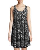 Floral-ikat Striped Scoop-neck Dress