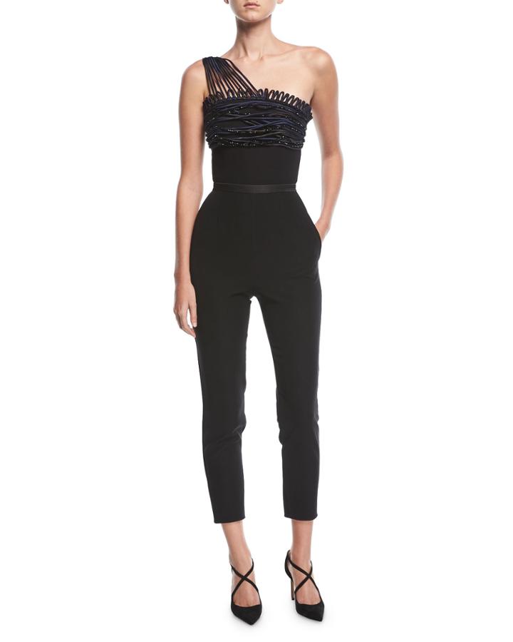 One-shoulder Skinny Crepe Jumpsuit