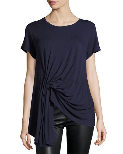 Twist-front Asymmetric-hem Top, Navy
