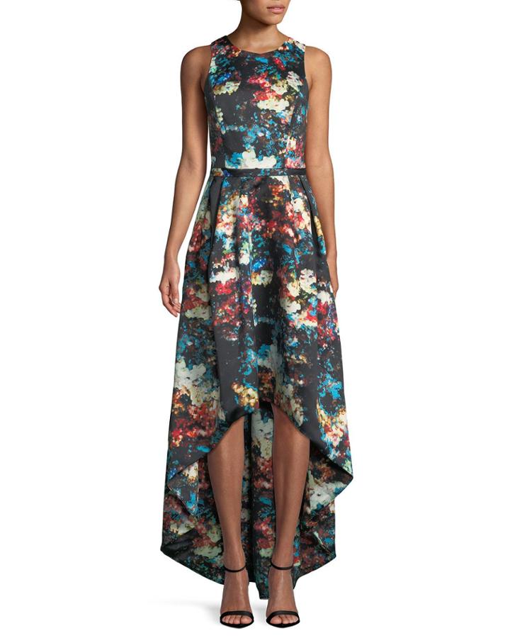 Crisscross-back Printed High-low Gown