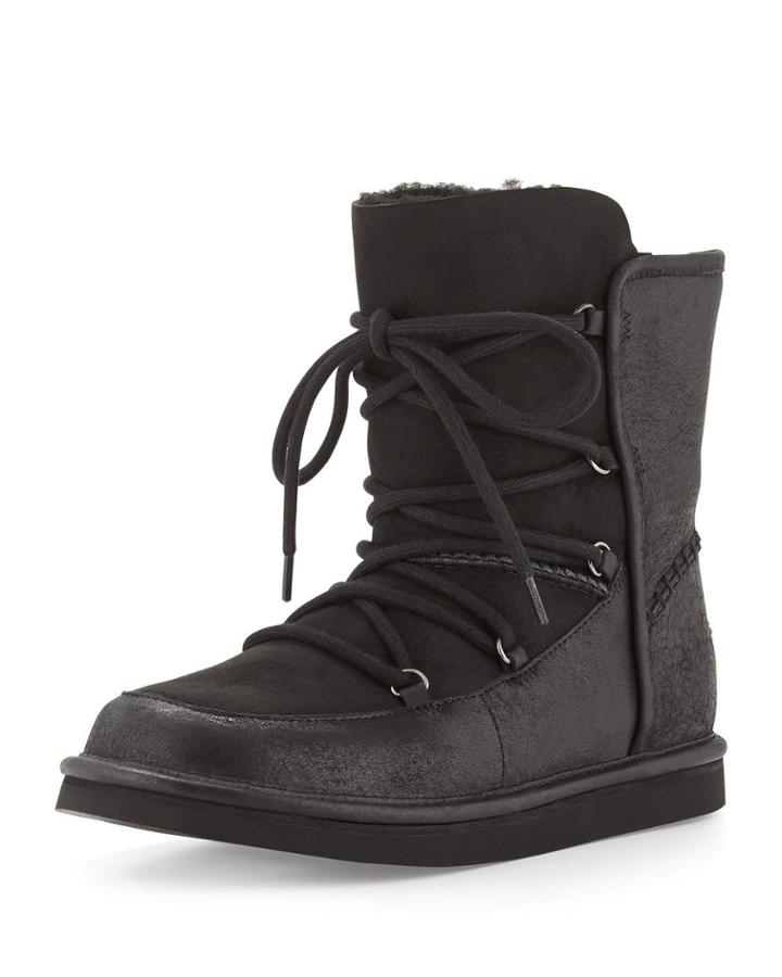 Lodge Fur-lined Lace-up Bootie, Black