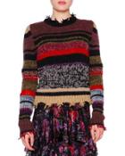 Long-sleeve Raw-edge Striped Sweater, Violet/multi