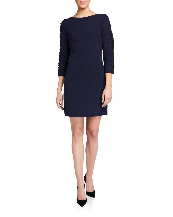 3/4-sleeve Crepe Sheath Dress W/ Lace Inset