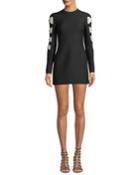 Crewneck Long-sleeve Fitted Dress W/ Bow Detail