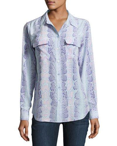 Slim Signature Printed Blouse, Blue