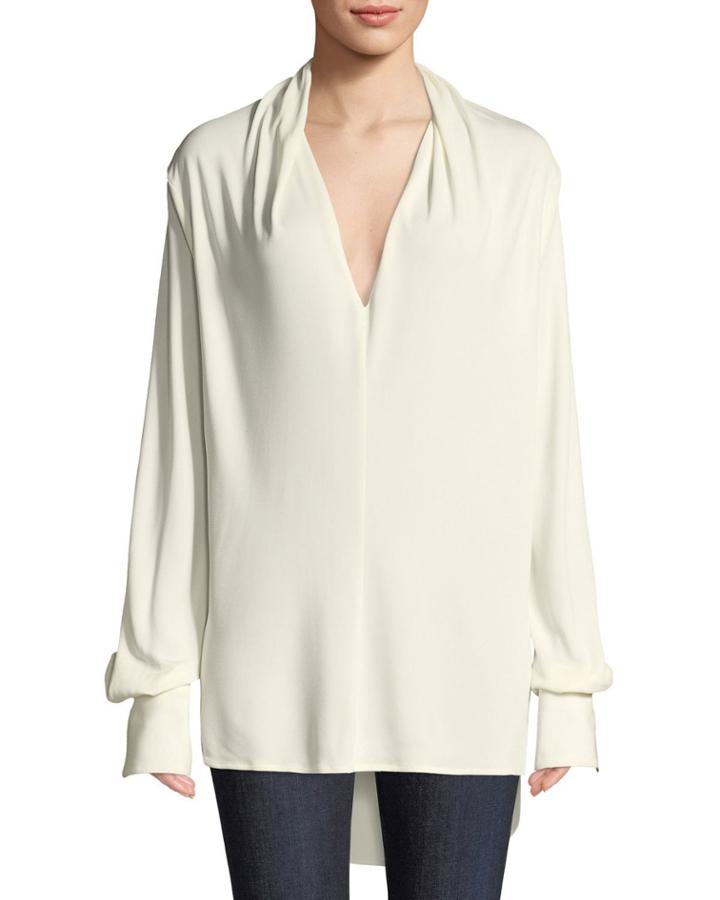 Joslin V-neck Blouson-sleeve High-low Top