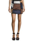 Faux-suede Patchwork Skirt, Gray Combo