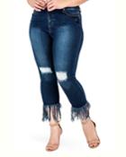 Fringe Frayed Hem Distressed Stretch Premium Jeans