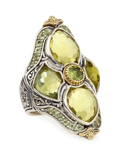 Lemon Topaz & Peridot Flower Motif Ring,