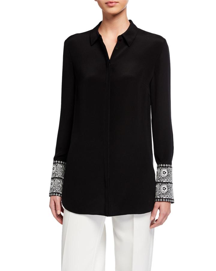 Rue Embroidered-cuff Button-front Tunic