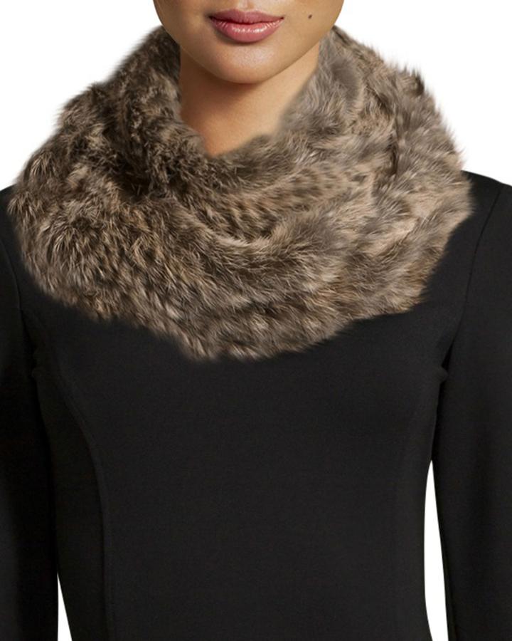 Jocelyn Rabbit-fur Colorblock Infinity Scarf, Taupe/tan, Women's, Truffle (d