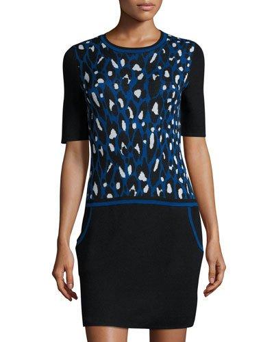 Leopard-print Sweater Dress, Royal Blue
