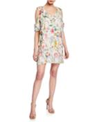 Floral V-neck Cold-shoulder Mini Ruffle