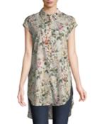 Floral Woven Short-sleeve High-low Tunic