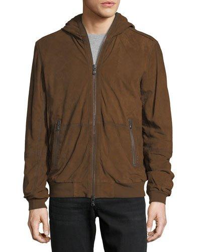 Hooded Suede Bomber Jacket