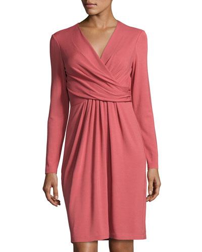 Faux-wrap Long-sleeve Dress, Cherrywood