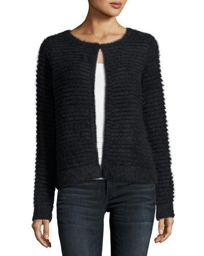 Fuzzy Stripe-knit Cardigan