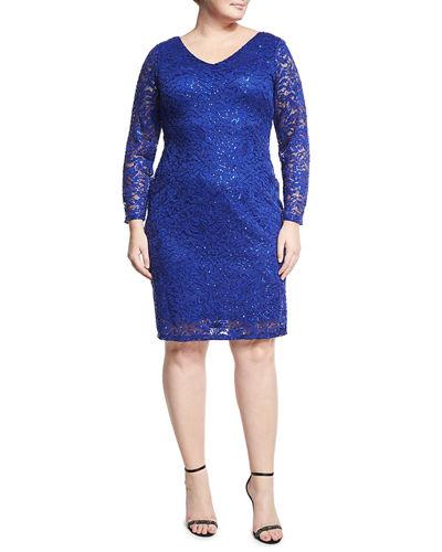 Sequin-embellished Lace Sheath Dress,