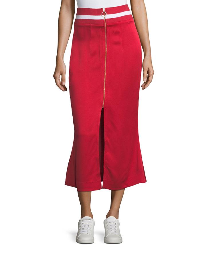 Focus On The Good Flared Midi Satin Skirt W/ Ribbed Waist