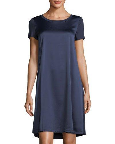 Scoop-neck Short-sleeve Trapeze Dress