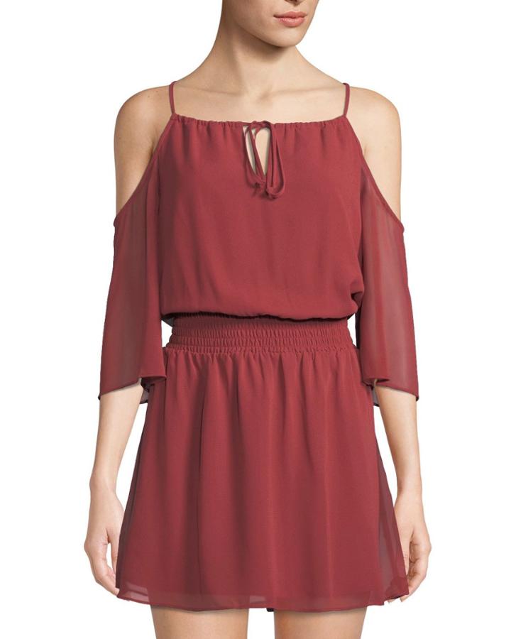 Cold-shoulder Smocked-waist