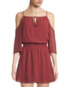 Cold-shoulder Smocked-waist