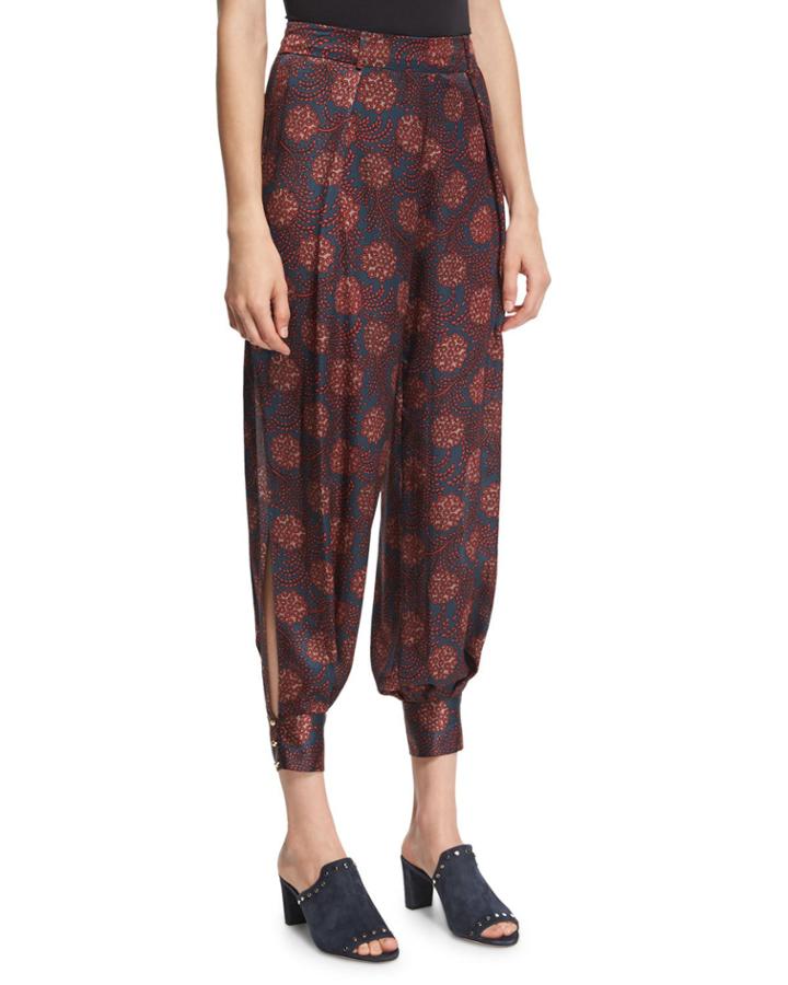 Alice Maritime-print Silk Harem Pants, Purple