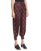 Alice Maritime-print Silk Harem Pants, Purple