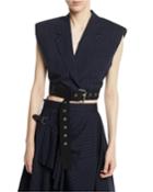 Cropped Pinstripe Vest With Sculpted Shoulders & Belt