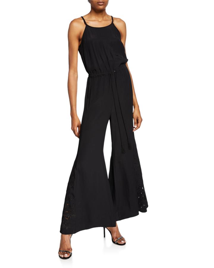 Elsie Sleeveless Flare-leg Eyelet Jumpsuit