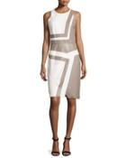 Sleeveless Bicolor Sheath Dress, Ivoire/smokey Quartz