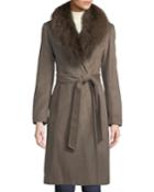 Fox-fur Collar Slick Wool Wrap Coat