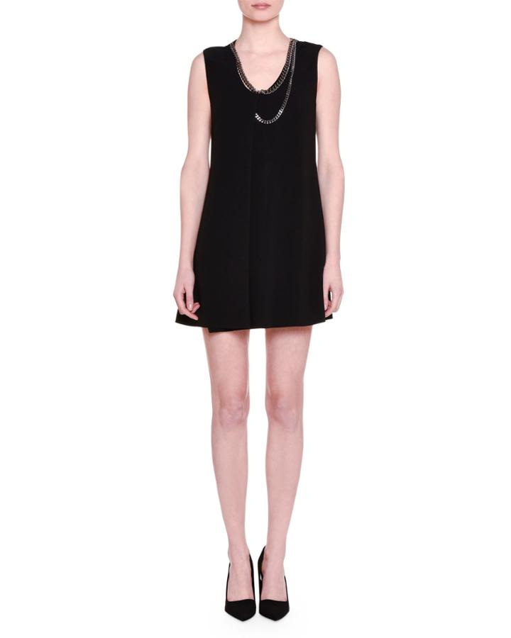 Falabella-trim Sleeveless Tunic Dress, Black