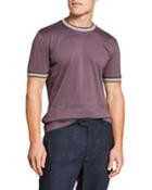 Men's Crewneck Striped-trim Short-sleeve Tennis T-shirt