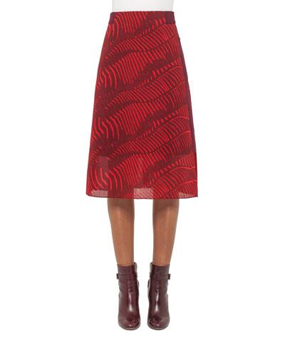 Zebra-print A-line Midi Skirt, Pomegranate
