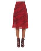 Zebra-print A-line Midi Skirt, Pomegranate