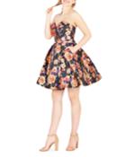 Floral Strapless Sweetheart Fit-&-flare Dress W/ Pockets