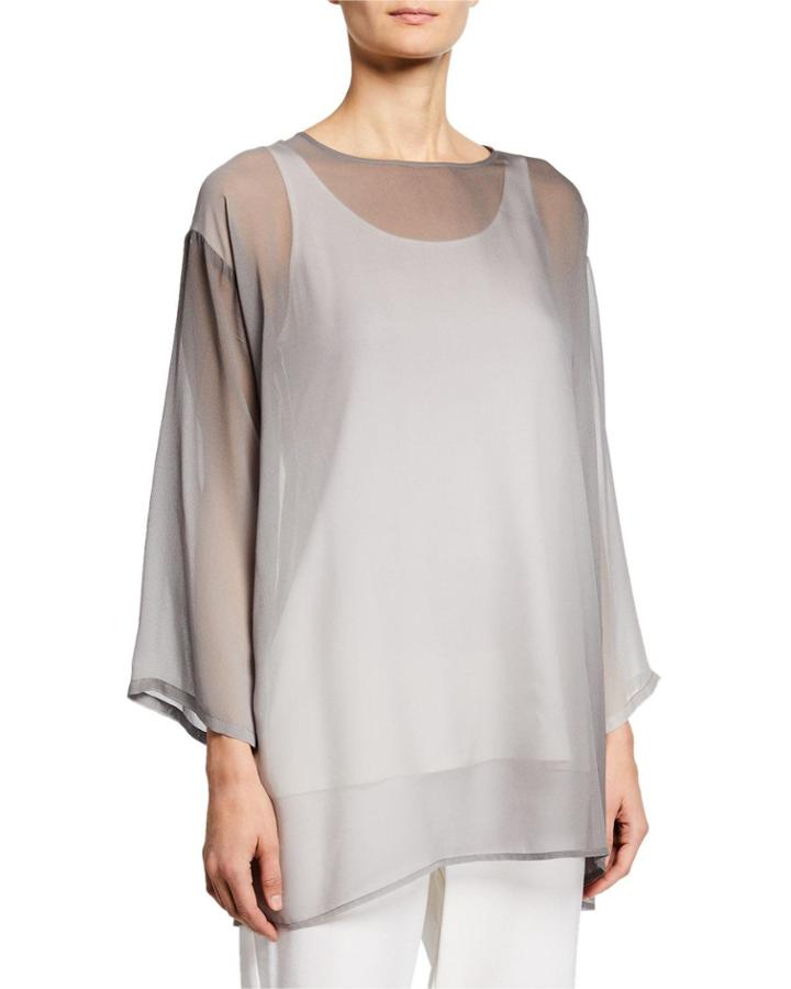 Petite Watercolor Sheer Long-sleeve Tunic